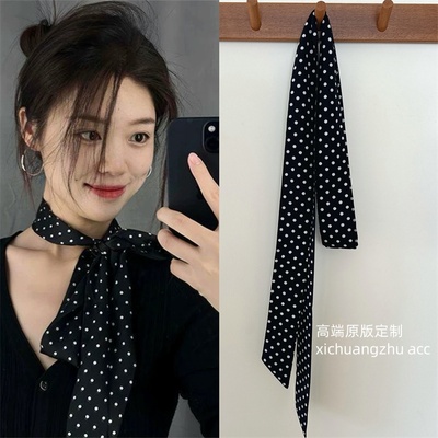 波点丝巾女2025新款春秋薄款长条领巾时尚百搭装饰领带小众设计感