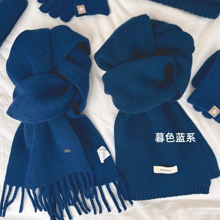暮色蓝蓝色围巾女冬季保暖围脖围巾