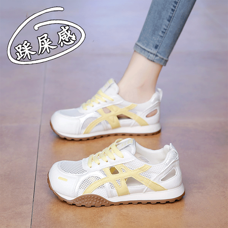 品牌真皮镂空德训鞋女鞋子2026新款夏季薄款透气网面运动休闲网鞋