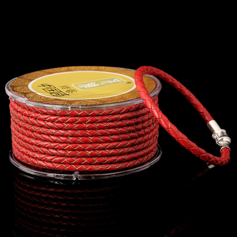 芊雅编织头层牛皮绳手链项链绳 手工编织牛皮绳子3D银扣配饰绳