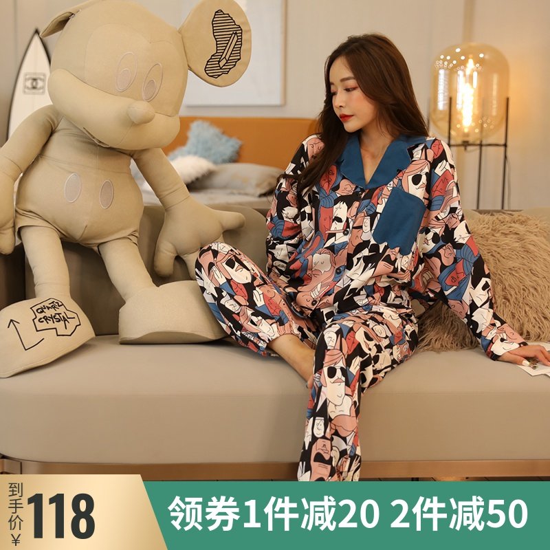 睡衣女秋季韩版卡通可爱长袖纯棉少女可外穿春秋天全棉家居服套装