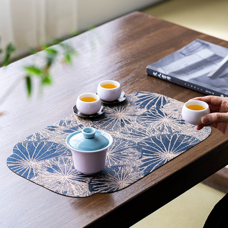 古典织锦荷叶小茶席 中式提花布艺茶桌布 干泡垫茶道配件