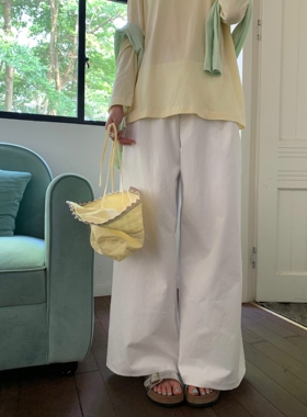 岛屿日记 25SS阔腿休闲裤白色黑色长裤宽松bf慵懒风裤子