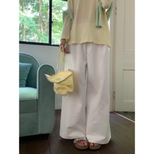 宽松bf慵懒风裤 白色黑色长裤 子 25SS阔腿休闲裤 岛屿日记