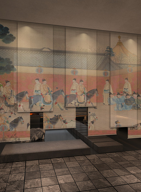 宋式美学新中式红楼梦古画屏风软隔断客厅禅意茶室玄关帘卷帘窗帘