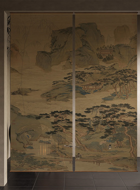 宋代美学中式屏风软隔断客厅玄关遮挡装饰半透帘窗帘门帘古画山水