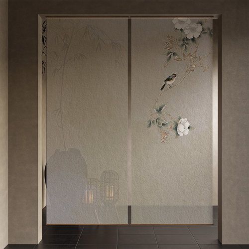 宋代美学中式禅意花鸟屏风软隔断客厅玄关遮挡装饰半透帘窗帘门帘