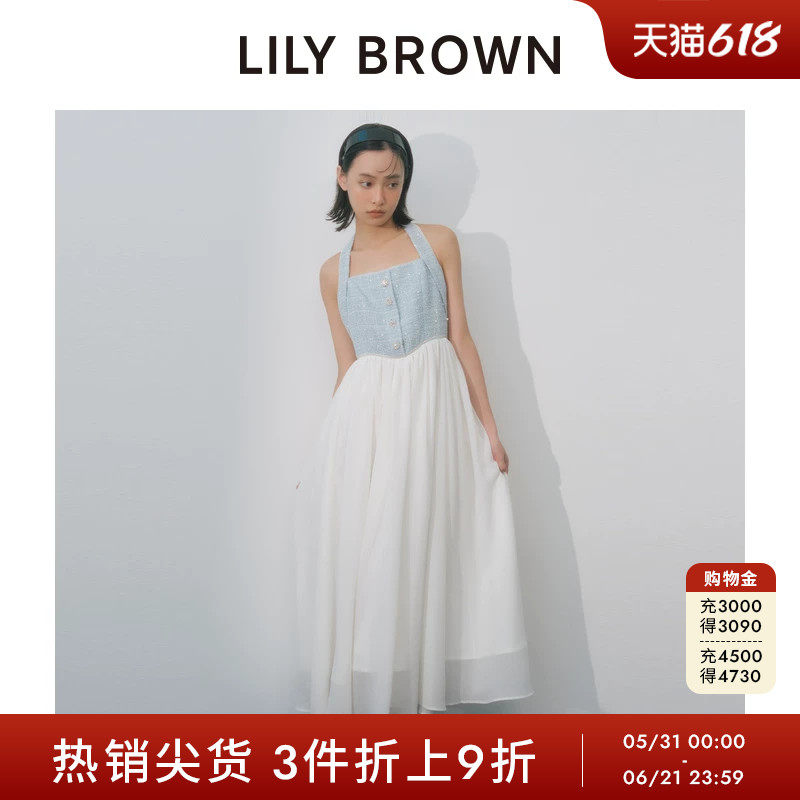LILY BROWN秋冬款挂脖小香风蝴蝶结收腰连衣裙LWFO254805