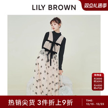 LILY BROWN秋冬款 CANDY蝴蝶结薄纱提花连衣裙LWFO245805