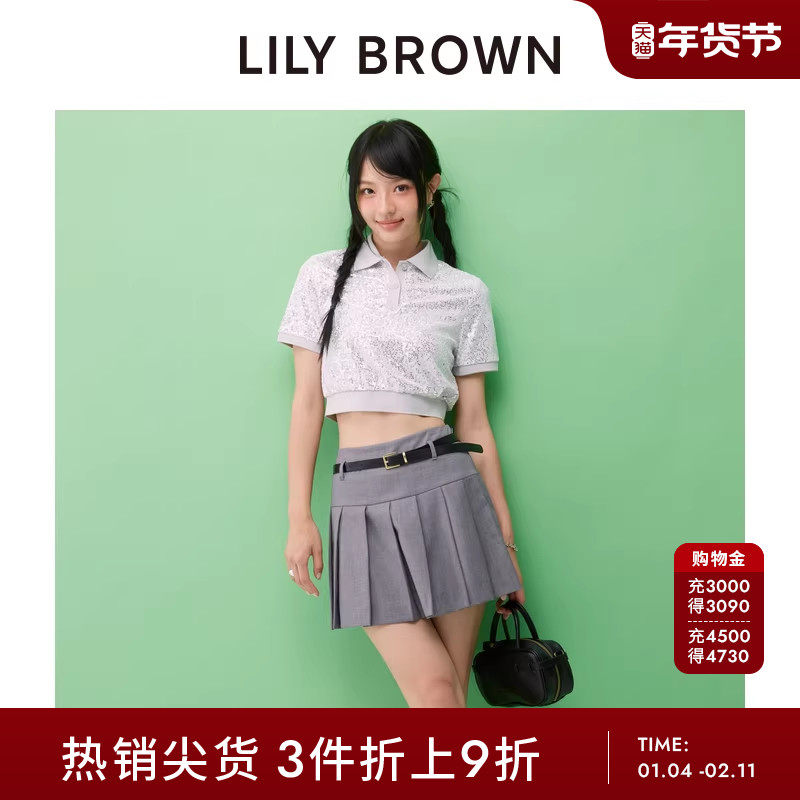 LILY BROWN春夏款CANDY亮片POLO领短袖T恤上衣LWCT251809