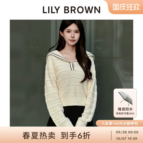 LILYBROWN水手领条纹镂空针织衫
