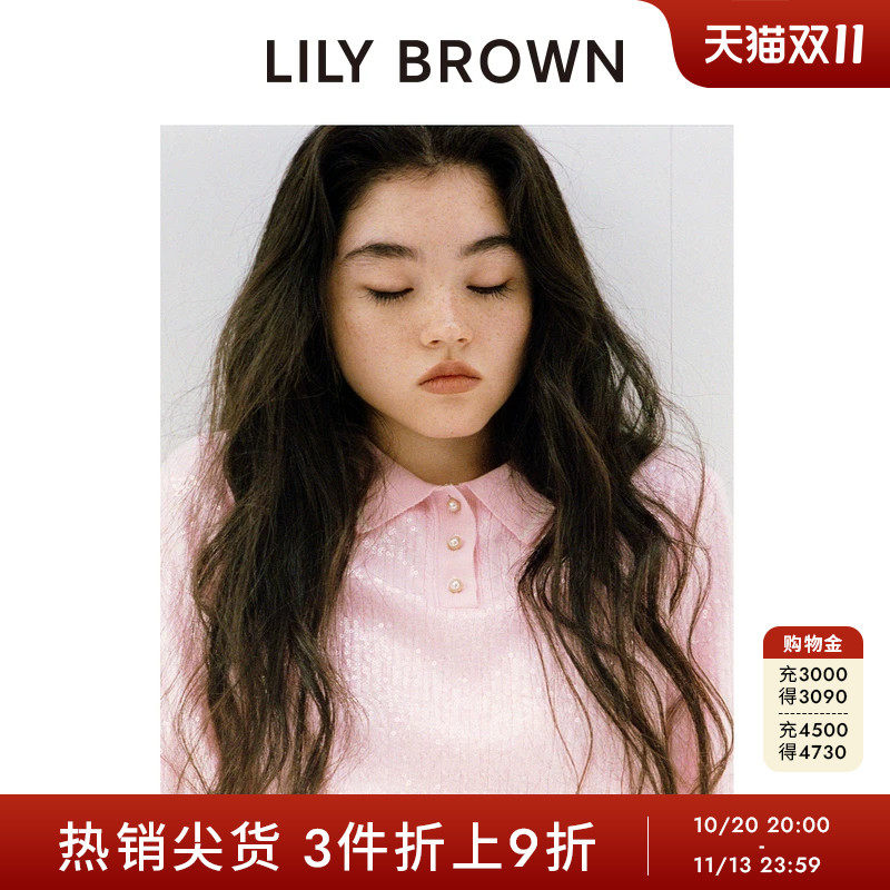 LILY BROWN2026春夏新品CANDY亮片polo领针织衫上衣LWNT261807