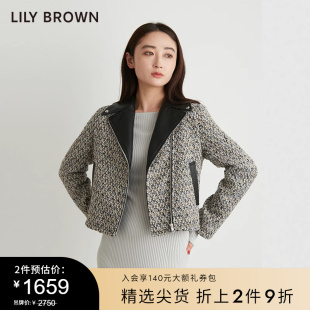 LILY 甜酷休闲机车风仿皮革短外套LWFJ234136 BROWN秋冬款