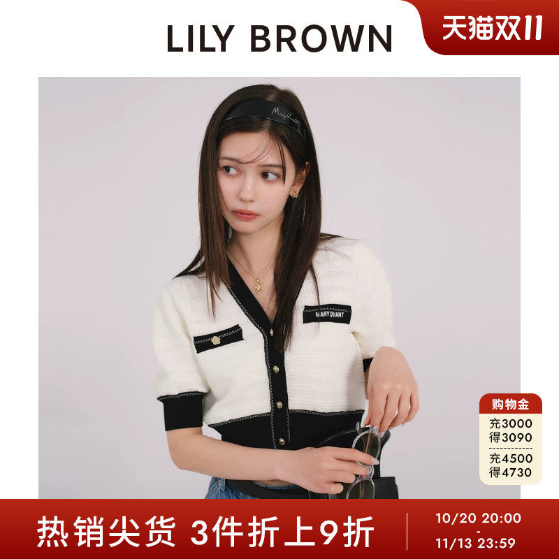 LILY BROWN秋冬款MARY QUANT小香风拼色针织开衫LWND254002