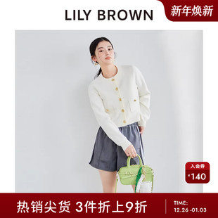 LILY 小香风金属扣圆领短针织外套LWNJ251108 BROWN春夏款
