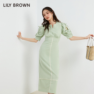 LILY BROWN春夏款 复古优雅印花撞色露背连衣裙LWFO222030