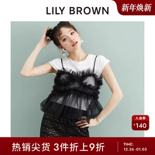 LILY 甜美吊带蕾丝T恤两件套上衣LWCT242130 BROWN春夏款