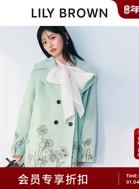 LILY BROWN2026早春新品优雅翻领刺绣印花毛呢大衣外套LWFC261002