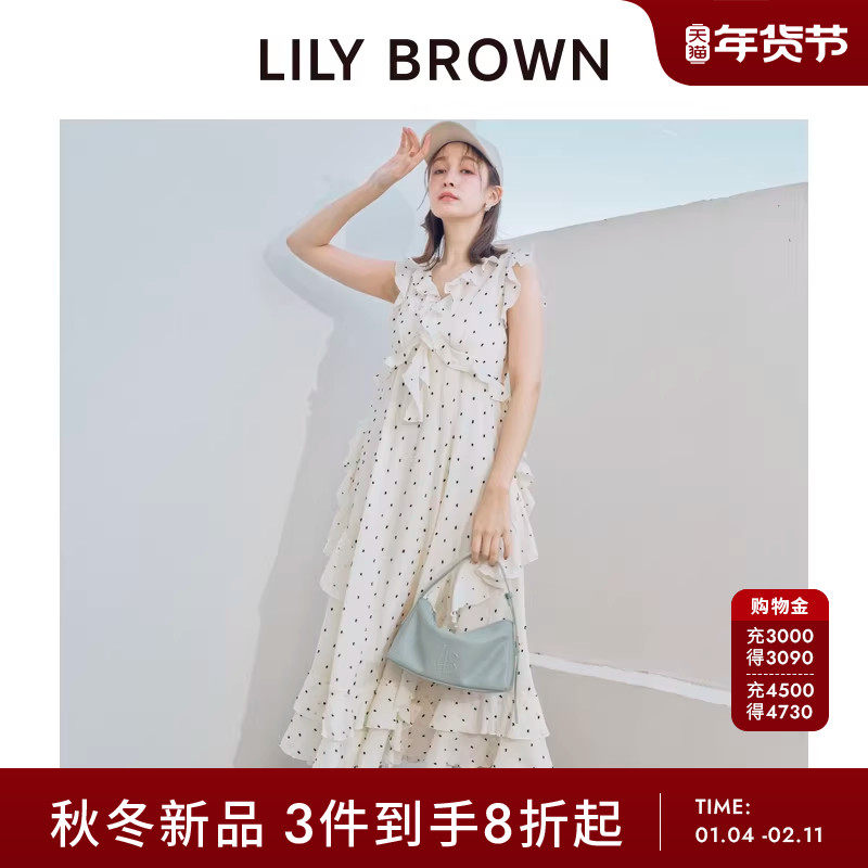 LILY BROWN2025秋冬新品小飞袖荷叶边雪纺长款连衣裙LWFO254033,女装/女士精品,连衣裙,淘宝优惠券,粉丝福利购,淘宝优惠卷