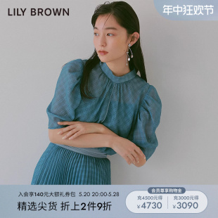 格纹雪纺微透泡泡袖 通勤衬衫 BROWN春夏款 LILY 上衣LWFT221131