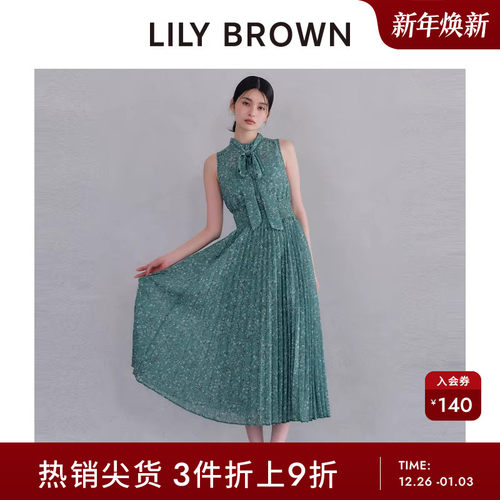 LILYBROWN无袖印花百褶连衣裙