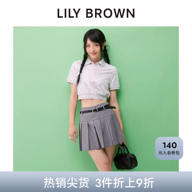 LILY BROWN春夏款CANDY亮片POLO领短袖T恤上衣LWCT251809