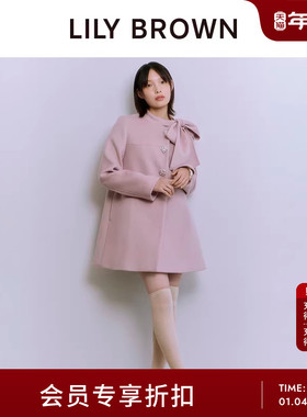 LILY BROWN2025秋冬新品蝴蝶结系带钻扣羊毛呢外套大衣LWFC255811