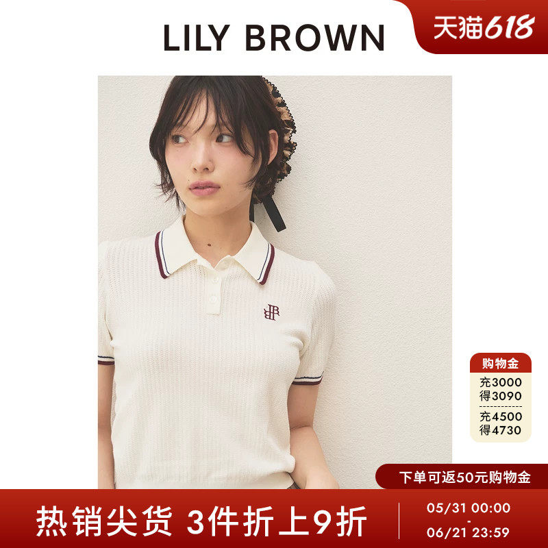 LILY BROWN秋冬款简约polo领翻领短袖针织衫上衣LWNT254180