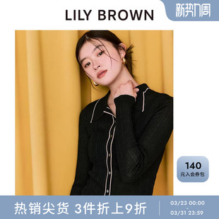针织开衫 LILY 薄款 百搭翻领竖纹修身 LWNT251136 BROWN春夏款