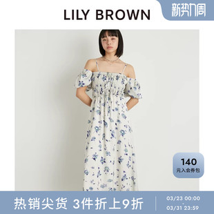 LILY 甜美印花一字肩2穿抽褶连衣裙LWFO242183 BROWN春夏款