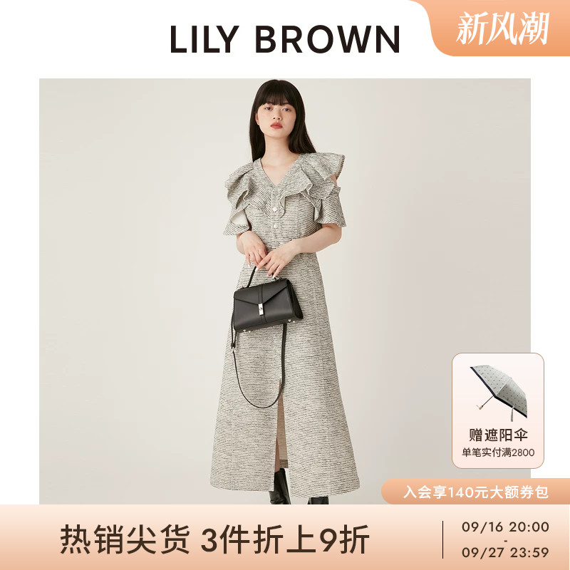 LILY BROWN秋冬款可爱甜美荷叶边露肩收腰连衣裙LWFO244024图片