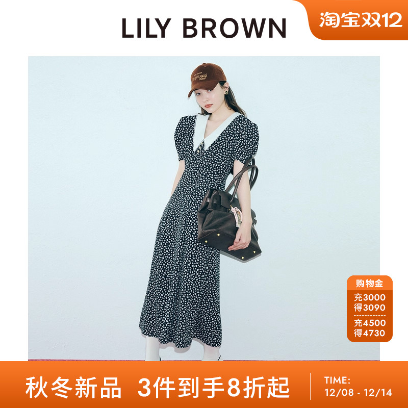 LILYBROWN印花泡泡袖收腰连衣裙