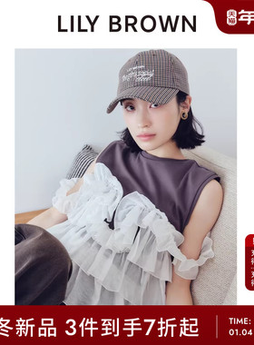 LILY BROWN2025秋冬新品木耳边薄纱拼接无袖T恤上衣LWCT254211