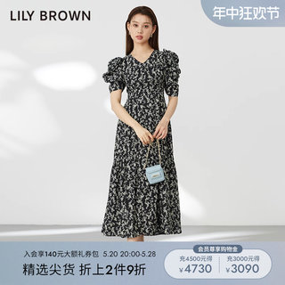 LILY BROWN秋冬款 复古露背泡泡袖小碎花连衣裙LWFO234053