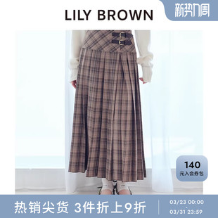 LILY 高腰百褶开叉格纹中长半身裙LWFS254086 BROWN秋冬款
