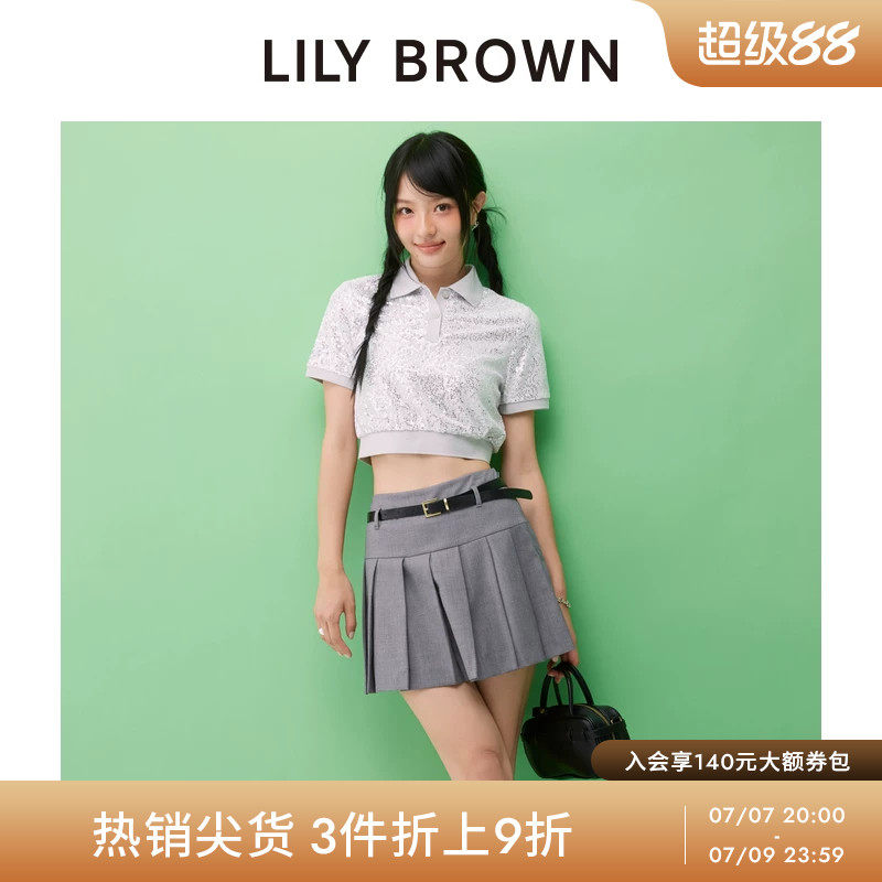 LILY BROWN春夏款CANDY亮片POLO领短袖T恤上衣LWCT251809