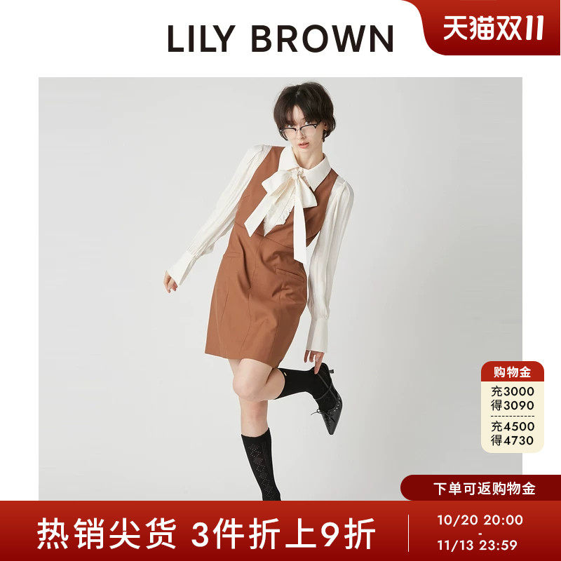LILY BROWN2026春夏新品气质蝴蝶结系带拼接衬衫连衣裙LWFO261171
