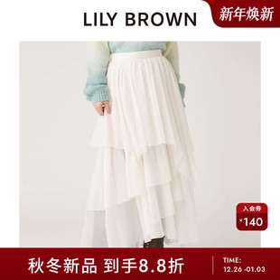 LILY 纯色不规则荷叶边高腰半身裙LWFS254227 BROWN2025秋冬新品