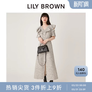 LILY 可爱甜美荷叶边露肩收腰连衣裙LWFO244024 BROWN秋冬款