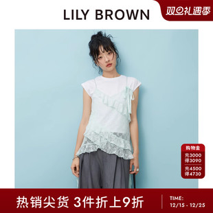 LILY 吊带蕾丝荷叶边飘带雪纺上衣LWFT252041 BROWN春夏款