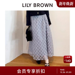 LILY 优雅高腰薄纱亮片格纹半身裙LWFS255045 BROWN2025秋冬新品