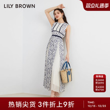 LILY BROWN春夏款新中式印花无袖百褶拼接连衣裙LWFO231027