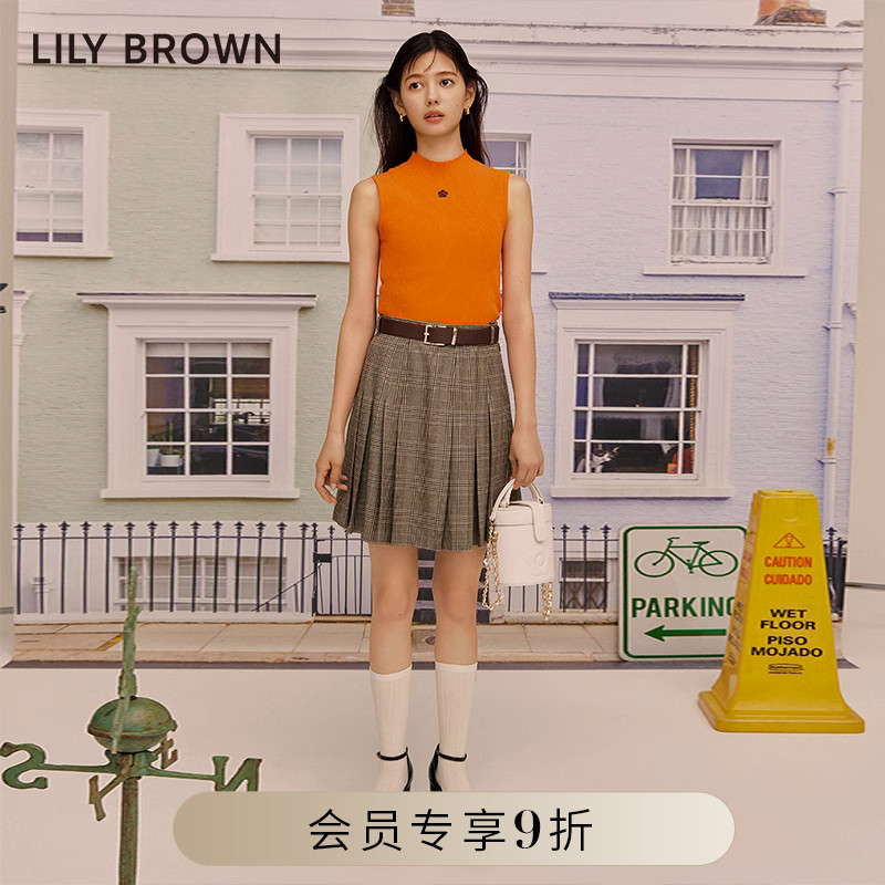 LILY BROWN2023秋冬新品 学院风百搭腰带百褶半身裙裤LWFP234076