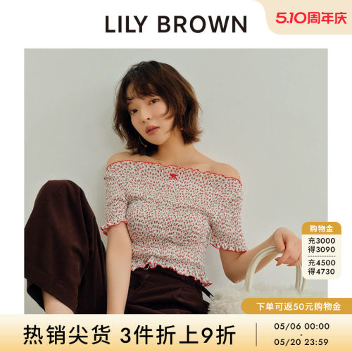 LILYBROWN一字领可爱短打褶T恤