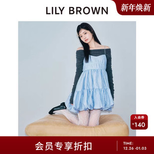 LILY 甜美纯色提花吊带花苞连衣裙LWFO255033 BROWN2025秋冬新品