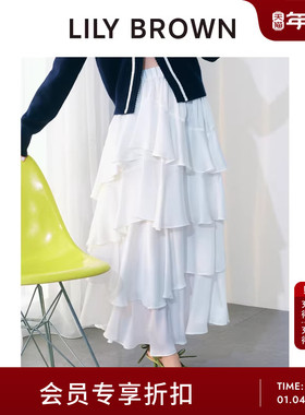 LILY BROWN2026早春新品优雅高腰A字开衩蛋糕半身裙LWFS261025