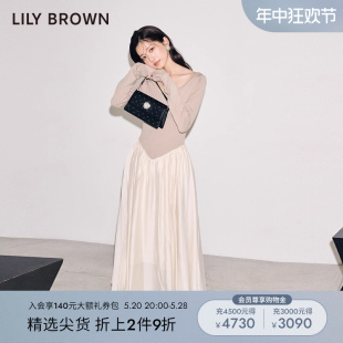 LILY 针织拼接连衣裙LWNO235105 气质露背修身 BROWN秋冬款