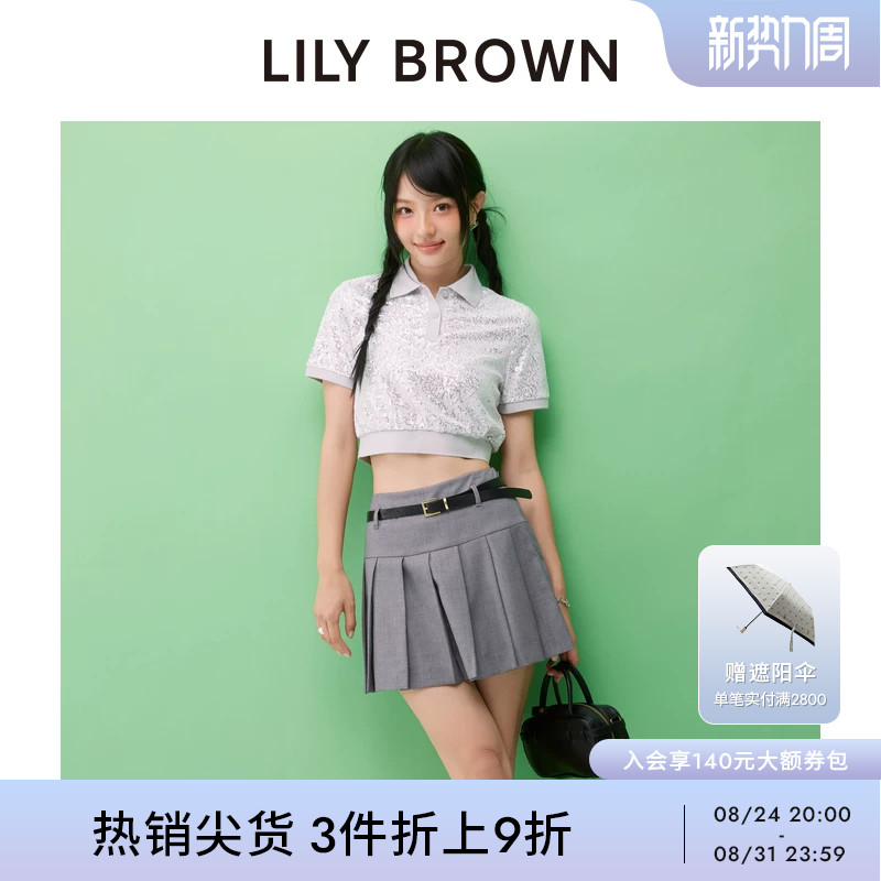 LILY BROWN春夏款CANDY亮片POLO领短袖T恤上衣LWCT251809