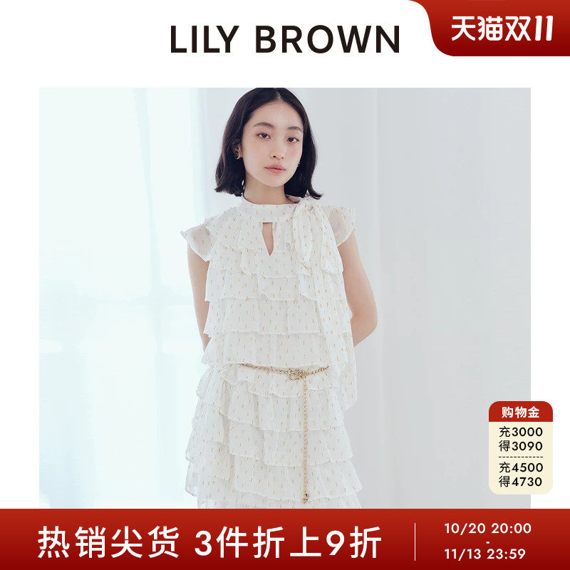 LILY BROWN秋冬款蝴蝶结系带荷叶边小飞袖连衣裙LWFO254049