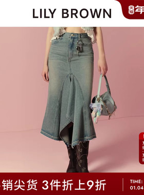 LILY BROWN春夏款复古不规则牛仔包臀鱼尾半身裙LWFS252088